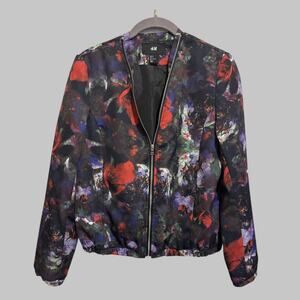 H&M Womens Floral Bomber Full Zip Satin Whimsigoth Fairy Y2K Jacket Coat  XS (2)